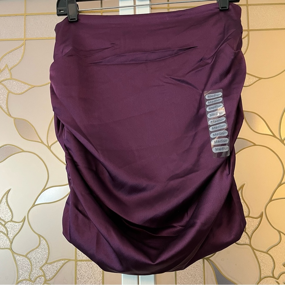 And Now This Plum Ruched Sides Strapless Tube Top, Size M, NWT